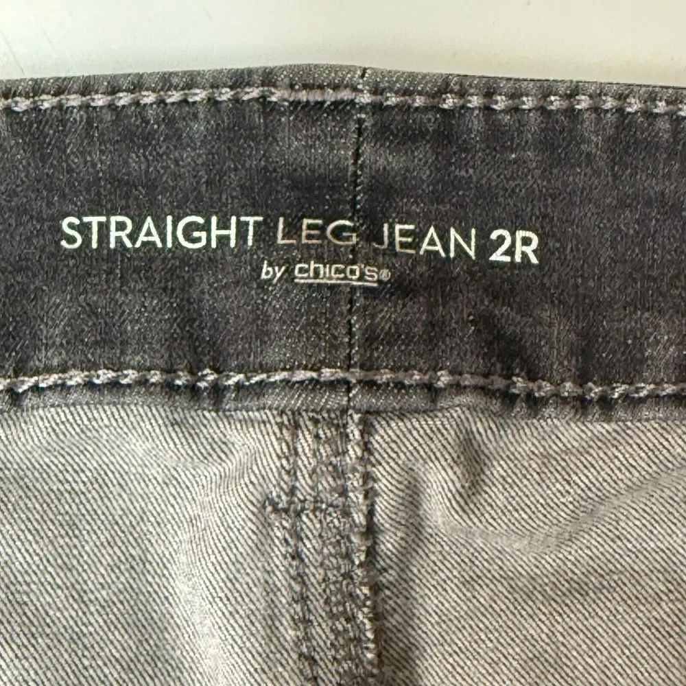 Chicos Jeans Womens 2 Large 12 Charcoal Grey Straight Leg Cotton Stretch Neutral
